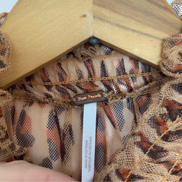 NWT New Free People Hello There Smocked Mock Neck Sheer Top in Leopard Combo - Picture 6 of 8